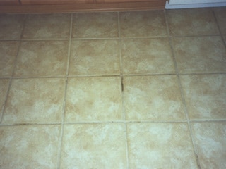 The grout of this ceramic tiled floor is a mottled color