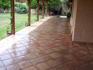 Beautiful mexican tile patio yard after professional cleaning and sealing in Tempe Arizona