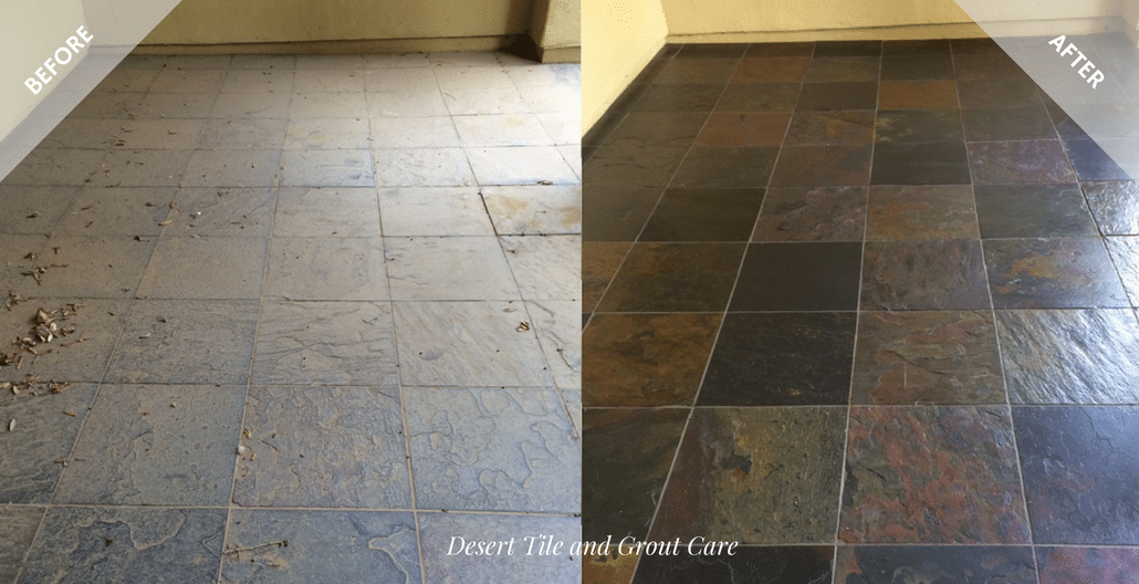 Picture of a recent Queen Creek stone tile floor cleaning project
